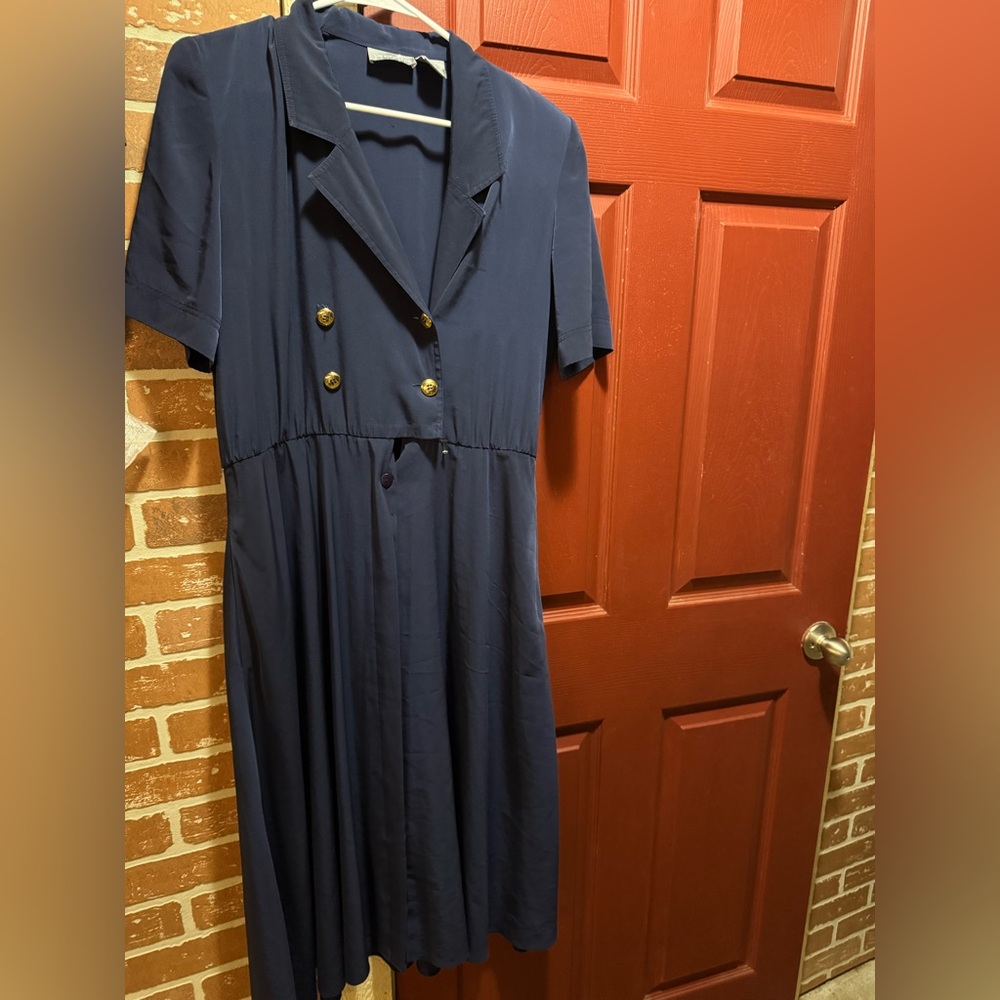 Chic Liz Claiborne Navy Double-Breasted Midi Dress size 8